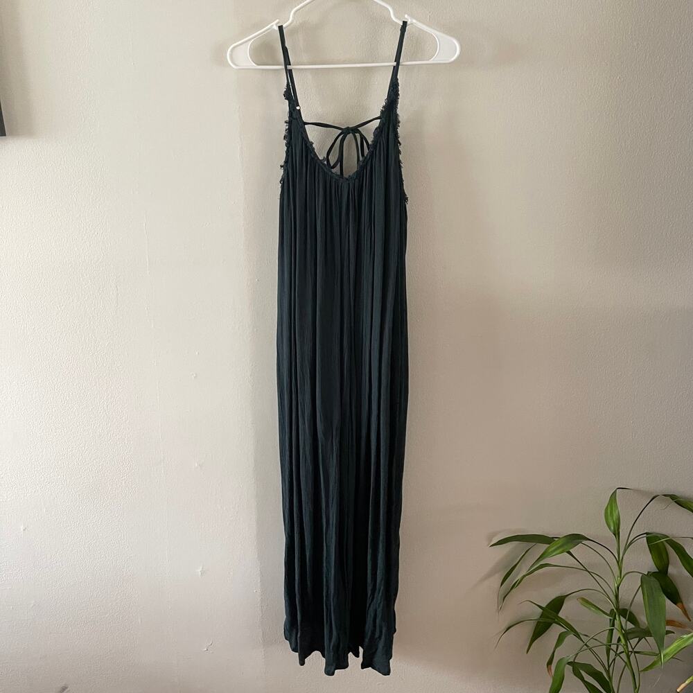 Urban Outfitters Womens M Kiari Jumpsuit Green Wide Leg Frayed Boho Overalls
